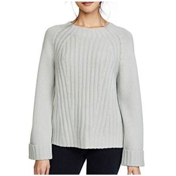 Vince Raglan Ribbed Wool & Cashmere Crew Light Heather Grey Sweater - Picture 11 of 12